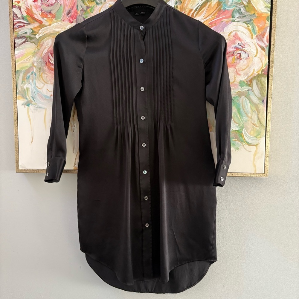 Theory Pintuck Shirtdress Black Long Sleeve Size 0